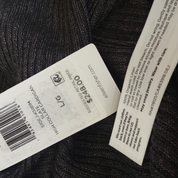 Eileen Fisher organic linen gray Slate open cardigan hand pocket sweater knit L - Picture 4 of 8